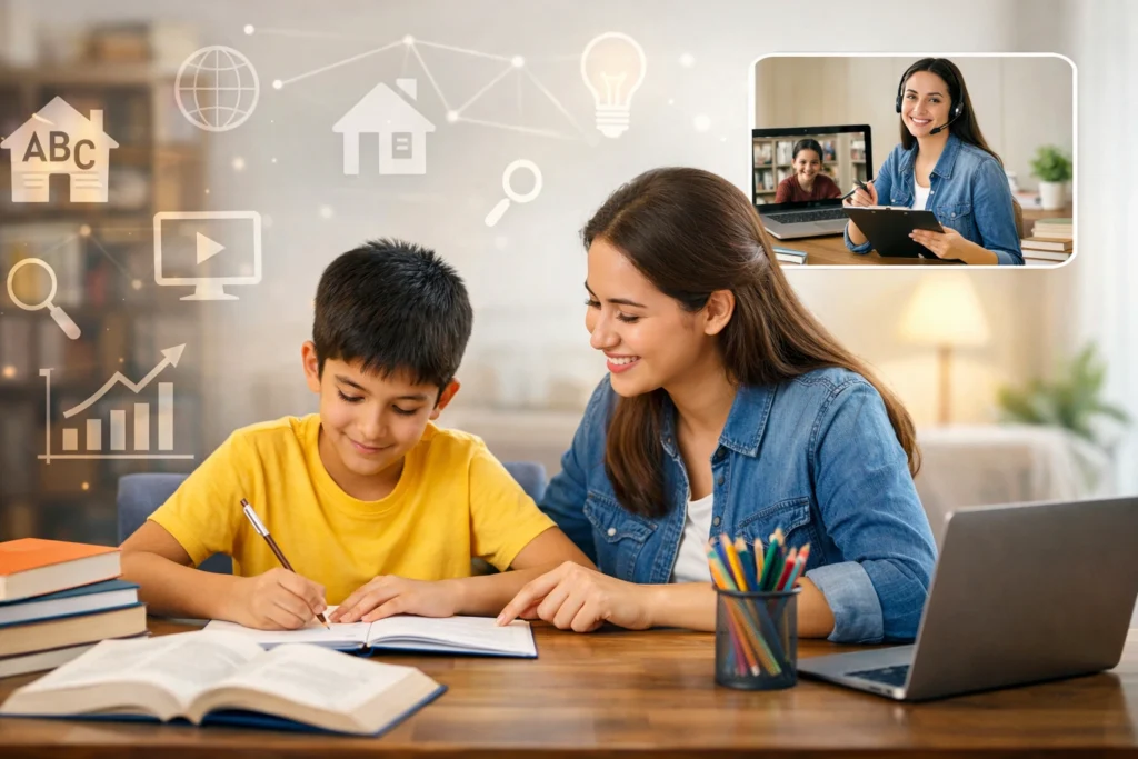 Online tutoring session with a Queensland teacher over video